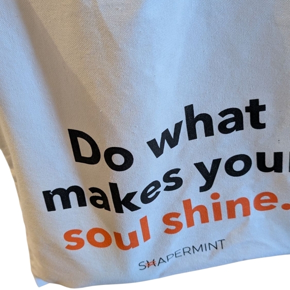 Shapermint White Shopping Canvas Tote Bag with Black and Orange Text (New) - Picture 3 of 9